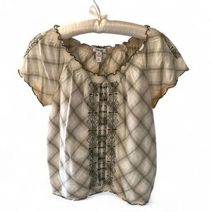 Darling Plaid Green & White Ruched Blouse